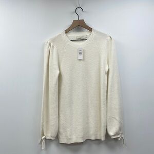 NWT Ann Taylor LOFT Ribbed Knit Puff Sleeve Crewneck Sweater Cream Medium